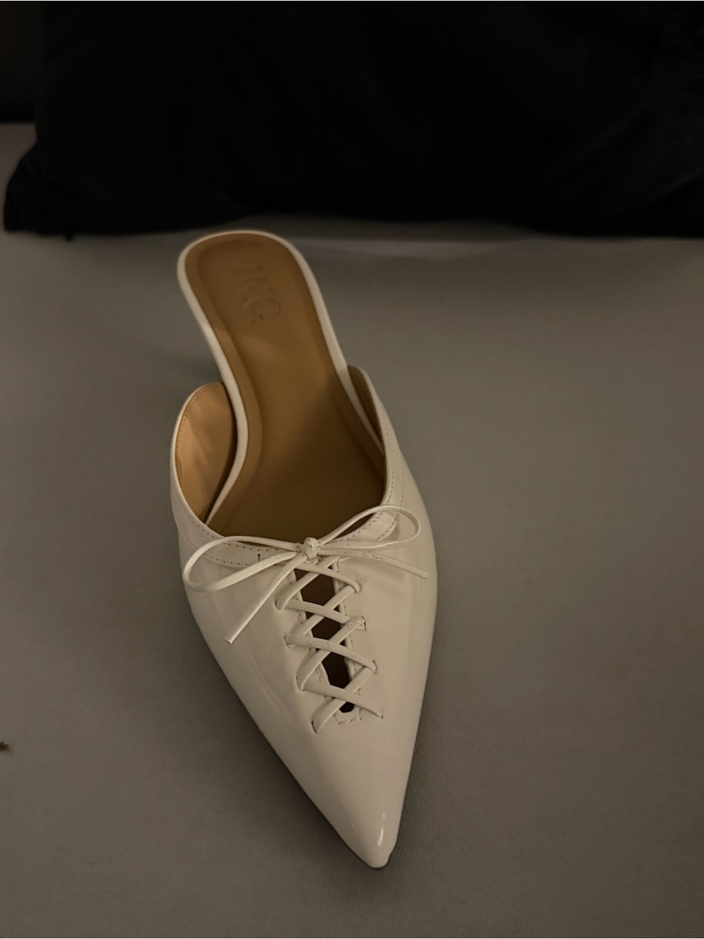INC International Concepts White Pointed Lace-Up Mule